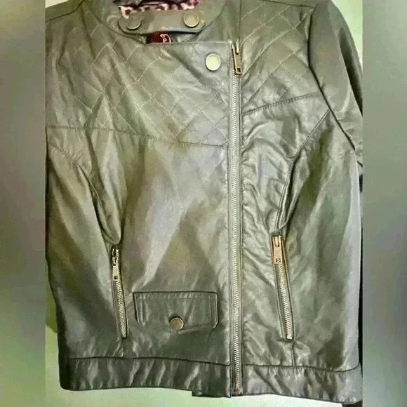 Dollhouse Olive Greeb Faux Leather Bomber Jacket, Size L - Picture 2 of 7